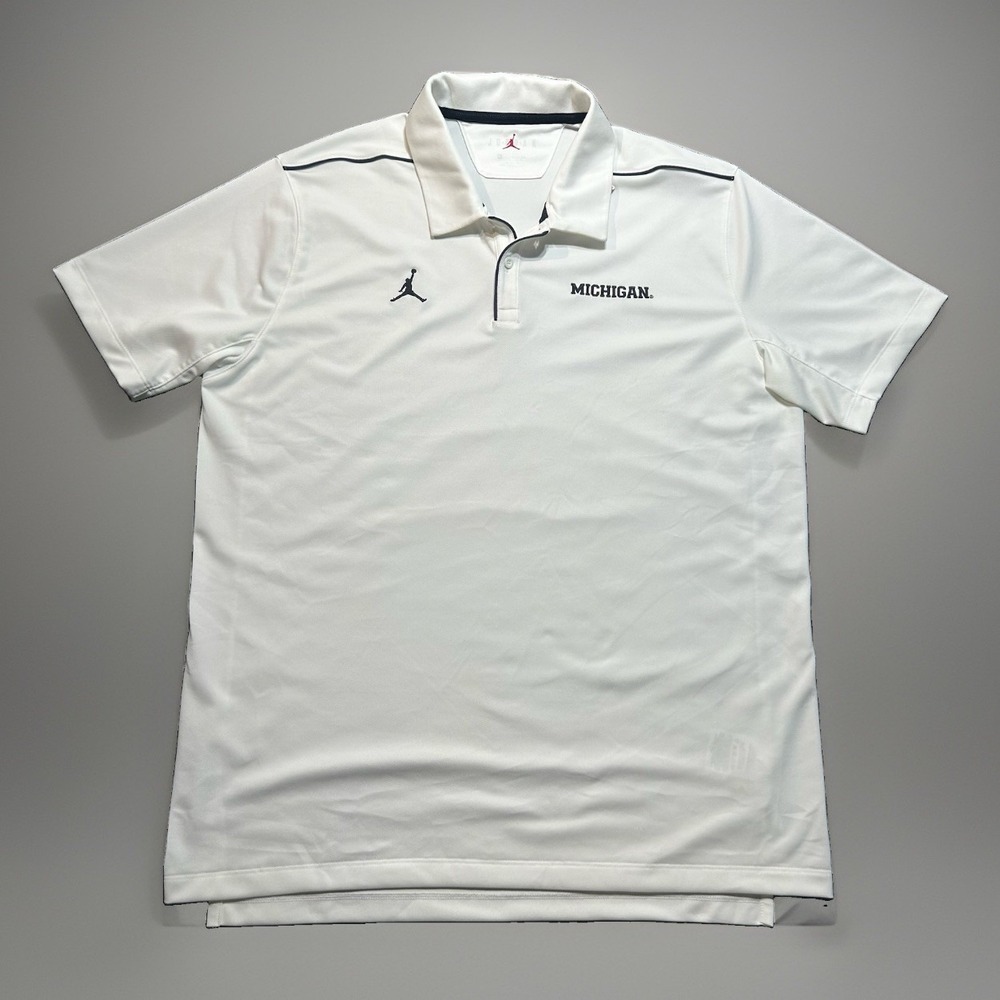 Michigan Wolverines Shirt Mens XL White Jordan Lightweight On Field Polo